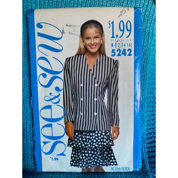 Butterick Sewing pattern 5242 Suit blazer ruffle skirt - Picture 1 of 5